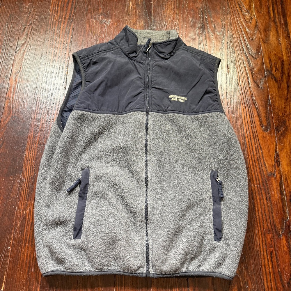 Vintage Y2K Abercrombie Fitch Vest Mens M Gray Performance Fleece Full Zip